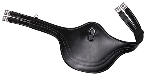 ARBO-INOX Stollenschutzgurt Leder Sattelgurt mit Bauchlatz und Elastikeinsätzen (125cm, Schwarz)