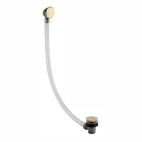 ENKI, W66, 1.5 Inch Brushed Brass Sprung Bath Waste & Overflow, 1.5 Inch Pop Up Waste Connection, Modern Design, Pop Up Bath Plug Waste, Easy Clean, Easy to Install Bath Waste Kit, Fixings | Solid Brass, Easy Install, Fittings Included, Pop-Up Click Clack, 1-Year Guarantee, Pop Up Plug, Easy Clean, Bathroom