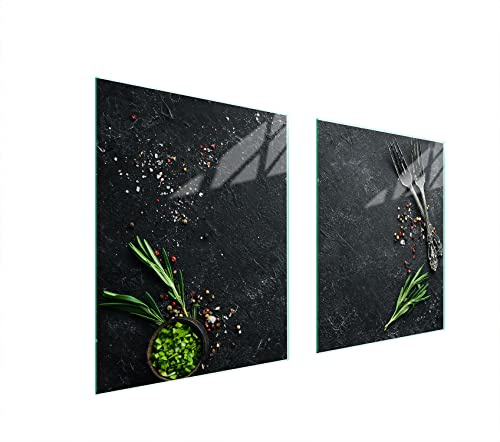 DarHaus Herdabdeckplatten 85x52 Tweiteilig Glas Elektroherd Induktion Herdschutz Spritzschutz Glasplatte Deko Schneidebrett, Schiefer Küche