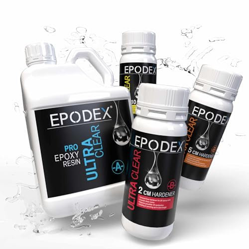 EPODEX Epoxidharz Set PRO Serie | Kristallklares Epoxy Resin für Gießhöhen bis 2cm, 5cm oder 10cm | Resin Gießharz Set Beschichtungen, Kunst, Handwerk, Vergüsse, River-Tische, Lampen, Schmuck und mehr