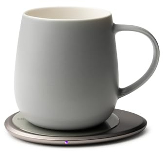 Ui 3 Self-Heating Mug Set – Soft Gray | 12 fl oz / 355 mL Ceramic Coffee & Tea Mug Set with Heating Pad
