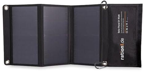 Ultra-effizientes, tragbares 21W Solarpanel für Camping & Outdoor von ration1, leicht, faltbar, wasserfest, mit USB/DC Anschlüssen & Karabinern, zuverlässige Energiequelle unterwegs oder im Notfall