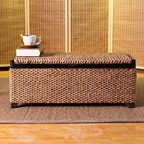 Searass Rattan-Aufbewahrungshocker, Bettkasten, japanische Bank, Spielzeugtruhe, gewebter Aufbewahrungshocker, Fußstütze, Fußhocker A 90 x 35 x 35 cm (35 x 14 x 14 Zoll)