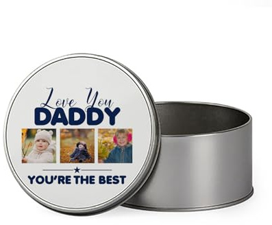 Personalised Photo, Father's Day Gift, Love You Daddy You're The Best, Metal Tin Storage Box, Biscuit, Chocolate,Tin, Emergency Stuff Tin. (Round)