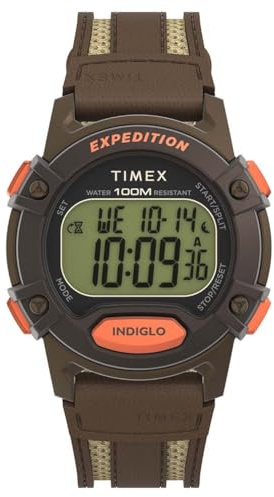 Timex Expedition CAT5 Herren-Armbanduhr, 41 mm, braunes Lederarmband, digitales Zifferblatt, braunes Gehäuse TW4B30400