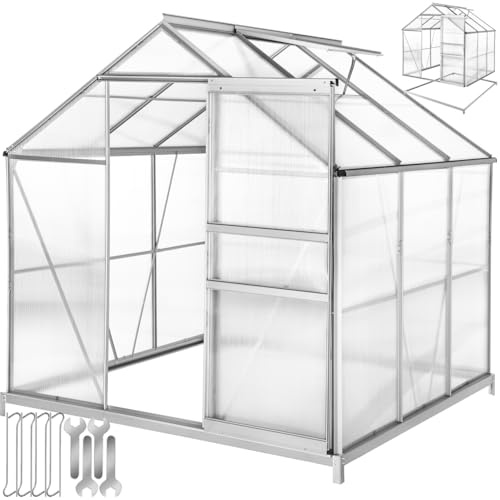 tectake® Serre de Jardin avec Base en Aluminium Polycarbonate pour Potager Exterieur Serre de Jardin pour Hivernage Tente Abri pour Les Plantes Serre à semis Jardinage - 190x185x195 cm