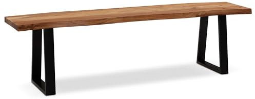 FineBuy Esszimmerbank Akazie Massivholz/Metall mit Baumkante, Esstischbank Holzbank Massiv ohne Lehne, Küchenbank Essbank Modern, Sitzbank Esszimmer