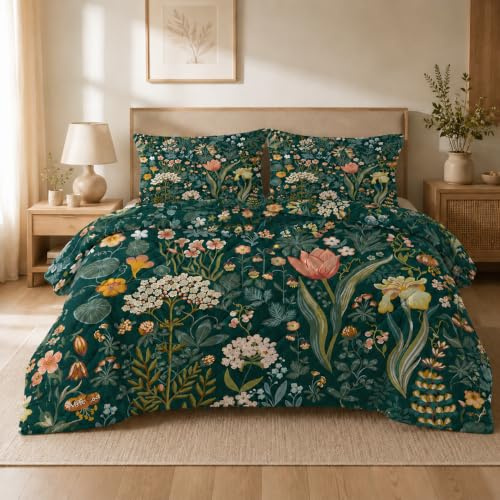 buyluhn Bettdecke 240x220 Ohne Bezug Nutzbar，4 Jahreszeiten Bettdecken Grün Pflanzen GroßE Steppdecke Blumen Ganzjahresdecke，Waschbar Bettzeug mit 2 Kissenbezug für Sommer Winter Doppelbett