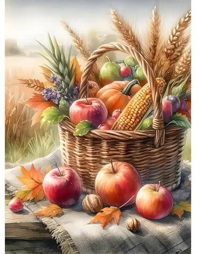 DPIDEA Diamond Painting für Erwachsene, Diamond Painting Obst Korb DIY 5D Diamant Malerei Runde Steine Diamant Painting für Zuhause Dekor 30x40 cm