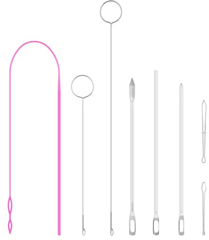 Ouligay 8 Stück Kordel Einfädler Werkzeug Einfädelhilfe Nadeln Einfädler Kordelzug Einfädler Set Metall Kordelzug Einfädelhilfe Nähen Schleife Kit für Stoff Gürtel Streifen DIY