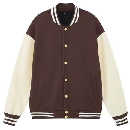 Duohropke Bomber Jacket Men's College Jacket Sleeves and Wool Blend Letterman College Varsity Jackets Patchwork Collegiate Jacket Sporty Jacket, coffee, M