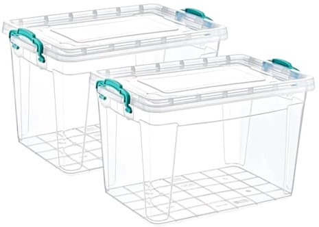 Best House| Plastic Storage Box with Clips & Lid | Size: 20L (L:43cm W:28cm H:27cm)| Set of 2| Rectangle |Stackable Clear Durable Multipurpose Office Home Kitchen Tools Versatile (MEDIUM Size)