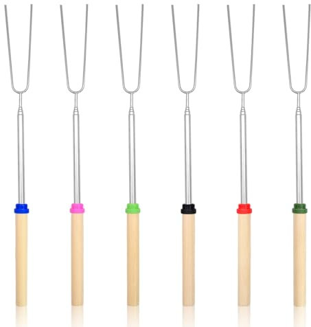 6PCS Marshmallow Toasting Forks Kit,32 Extendable Marshmallow Sticks,Stainless Steel Barbecue Forks Smores Kit for BBQ and Campfire,S'Mores Maker,Camping Campfire Fire Pit Accessories