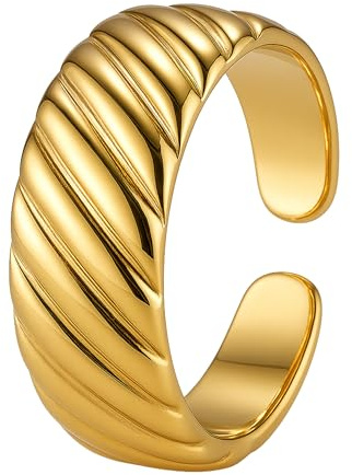 Damenring aus Edelstahl verstellbar (50–60) – Moderner strukturierter Ring, wasserbeständig & langlebig, minimalistischer Fingerring für Frauen, eleganter Alltagsschmuck inkl. Geschenkbox