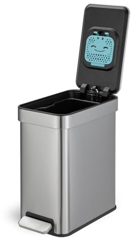 Home Zone Living 3 Gallon Small Trash Can with a Lid and Step Pedal, CleanAura, Odor Control, Stainless Steel with Slim Design for Home and Office, Silver, 10 Liters