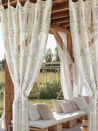 Macrame Curtain Handmade Woven Curtains, Door & Window Drapes,Divider Room Doorway Curtain,Natural Fiber, Stylish Handcrafted Door for Home Décor 42 W x 75 L