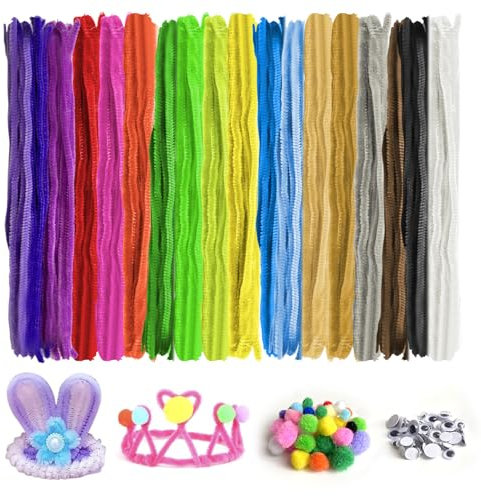 Taakige 560 Stück Pfeifenputzer zum Basteln Set, 400 pfeifenreiniger Chenilledraht Bunt Pfeifenreiniger zum Basteln mit 160 Pfeifenputzer Zubehör Plüschbälle und Augen