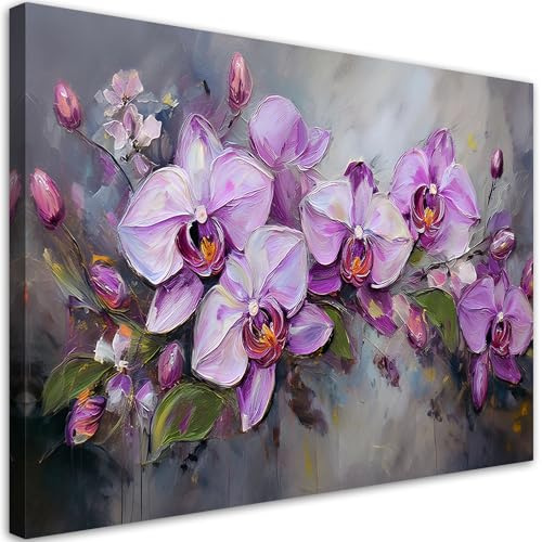 Feeby Quadro su Tela Non Tessuta - Stampa Su Tela - Orchidea Viola Composizione floreale - 90x60 cm - Decorazione Murale - Moderno Soggiorno - quadri moderni soggiorno - poster