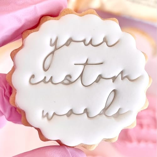 Customised Fondant Stamp Embosser, fits M&S Biscuits Cookies Personalised to Any 3 Words Birthday Wedding Hen Party Baby Shower Marks and Spencers with Free Cutter