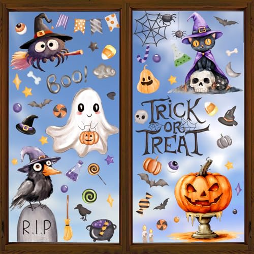 JOLCEEY 6 Blatt Doppelseitige Cartoon Halloween Fensteraufkleber Kinder | Halloween Fensterbilder Halloween Deko Fenster Sticker Statisch Aufkleber Selbstklebende Deko für Fenster Deko Party Zuhause