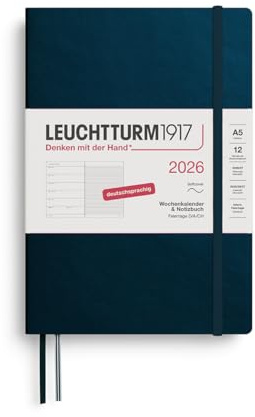 LEUCHTTURM1917 372499 Wochenkalender & Notizbuch Medium (A5) 2026, 12 Monate, Softcover, Deep Sea, Deutsch