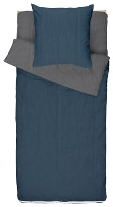 Caradou Parure de Lit Enfant Microfibre Lavée, 4 Pièces Couette Incluse, 90 x 190 cm, Bleu Marine-Gris Anthracite
