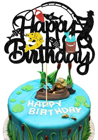 Fishing Cake Topper, Fishing Cake Decorations, HSC Fish Cake Decoration for Fishing Theme Birthday & Retirement Party, Cake Topper for Man Party Supplies