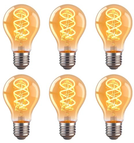 MLOQI 6 Stück E27 LED Vintage Glühbirne, 4W, 2200K,A60 Retro Warmes Gelb LED Birne, LED Lampe