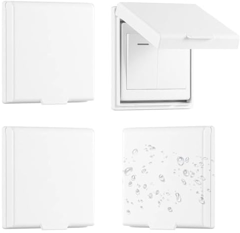 4 Stück, Typ 86, Abdeckung für wasserdichte Steckdosen, Außenwand, Lichtschalterschutz, selbstklebend, Steckdose, für Badezimmer, Küche, Schlafzimmer, Weiß