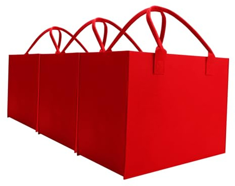 kaxilu Red Travel Felt Heavy Duty Grocery with Handles 3pcs Large 16.5x12.5x 10 DIY Gifts Bag Shopping Felt Bags Beach, Travel, Study, Gym,wedding DIY Gifts Bag