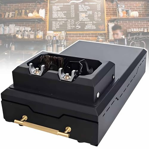 vnmudzeo Nettoyeur De Porte-Filtre à Café Silencieux, avec 2 Grattoirs Et 1 Brosse, Nettoyeur éLectrique De Marc De Café 300 TR/Min, pour Restaurants Et HôTels Black