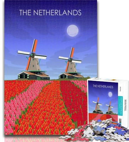 Puzzle für Teenager, niederländische Windmühle, 1000 Teile, Puzzle für Erwachsene und Teenager, Stressabbau, Urlaub zu Hause, Zeitvertreib, lustiges Geschenk, 26x38cm