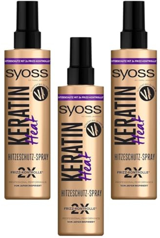 3x Syoss Keratin Heat Hitzeschutz Spray Für bis zu 230 °C Hitzeschutz und Frizz-Kontrolle,Mit dem Syoss Hitzeschutz Spray lässt sich seidiges und glattes Haar,200ml (3er Pack)