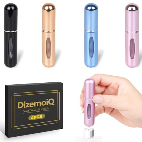 DizemoiQ 4 Stück Mini Parfümzerstäuber 5ml Nachfüllbar Kompakte Leere Sprühflaschen für Handtasche Wiederverwendbar für Reisen Büro Sport und Alltag