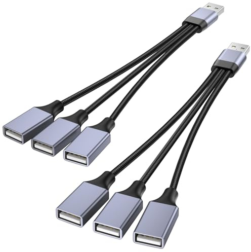 KAYQINHO USB Splitter 1 in 3 Out, USB A Male to 3 Female USBA Ysplitter, USB Y Splitter Adapter Dual Type A Power Cord for Charging, Data Transfer, Laptop, Mac(2 Pack)