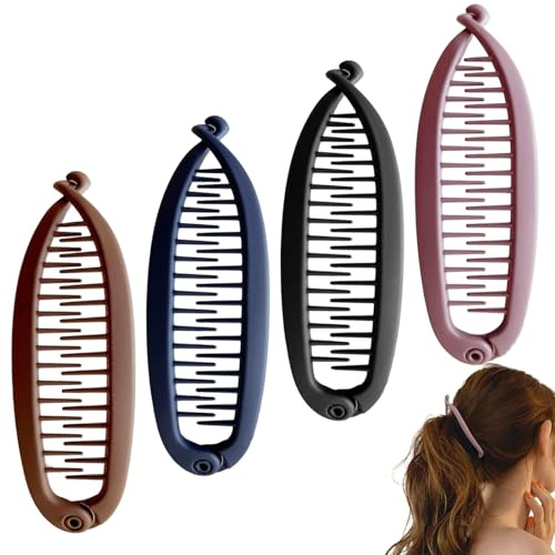 4 Stück Banana Clip Haarklammern Bananenspange Haare für Damen Vintage Design für Dünnes & Dickes Haar Flexibel und Griffig für Pferdeschwanz Half-Up Frisuren Inklusive 4 Farben