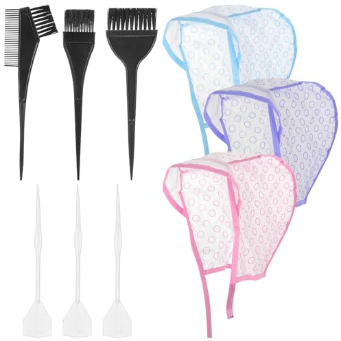 Lot de 9 bonnets à mèches avec trous - Accessoires de coloration réglables - Pour salon de coiffure et usage domestique