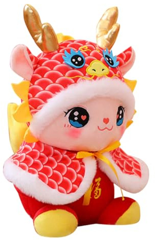 Abaodam Poupée en Peluche Dragon du Nouvel an Chinois 26 Cm Rouge, Mascotte Zodiacale 2024, Décoration Festive Légère 0,2 Kg, Présent Original pour Célébrations et Événements