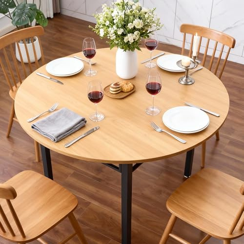 Mingone Runder Esstisch für 4-6 Personen Esstisch Rund 100cm Küchentisch mit Holzplatte Runder Tisch Eiche-Optik mit Metallbein für Wohnzimmer Balkon Esszimmer