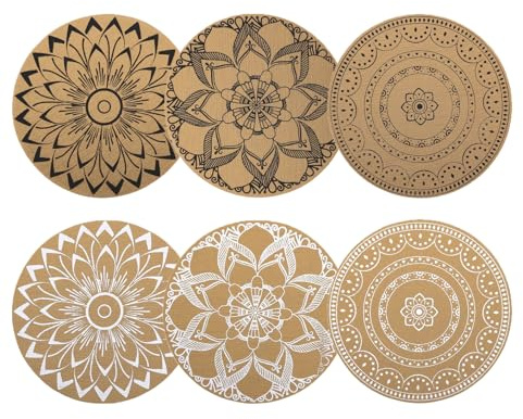 Set 6 Tovagliette Rotonde Intrecciate 38 cm - Resistenti al Calore, Lavabili per Matrimonio e Cucina, Beige Naturale