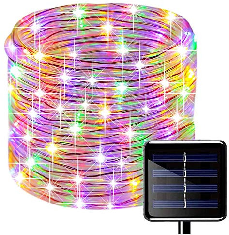 100LED Catena Luminosa Solare,KINGCOO Impermeabile 39ft/12M Stringa Luci Corda Tubo Rame Decorative per Natale Giardino Sentiero (Multicolore)