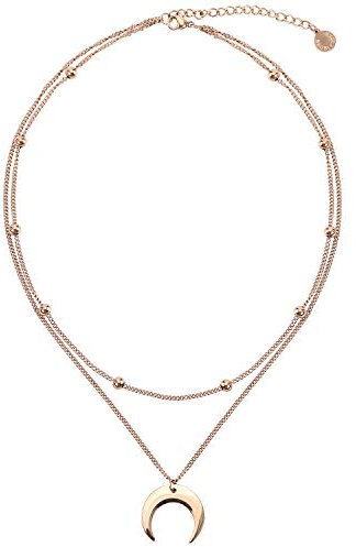 BaubleStar Damen Layered Kette Halbmond Anhänger Rosegold Zarte Mehrreihige Kette mit Mond Anhänger aus Titan nickelfrei Geschenk Schmuck für Frauen Mädchen
