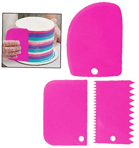 BYFRI 3 Pcs Plastic Cake Scraper Spatula Set Pastry Dough Fondant Cream Cake Side Decorating Comb and Icing Smoother Cutters