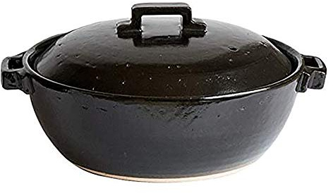 Japanese Clay Pot Donabe, 2000ml, for 3-4 People, Square Handle, Black