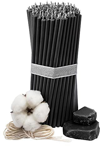 Diveevo Kirchliche Bienenwachskerzen №140-100 Stk. I hochwertige & geweihte Ritualkerzen L-16 cm Ø-5,0 mm I 30 Min Brenndauer in schwarz I 300 g dünne Kerzen tropf- und rauchfrei