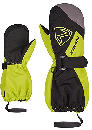 Ziener Unisex Baby Laurus Ski-Fäustlinge/Winter | wasserdicht, Lange Stulpe, reflektierend, Black.Lime, 122cm
