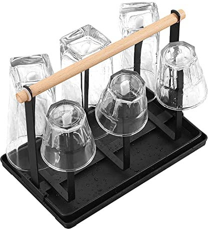 Nizirioo Flaschenhalter Flaschenabtropfgestell Mit Abnehmbarer Abtropfmatte Abtropfgestell Flaschen Abtropfständer Für 6 Flaschen Flaschentrockner Für Verschiedene Flaschen Und Tassen Schwarz