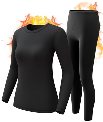 CL convallaria Long Johns Thermal Underwear for Women Fleece Lined Base Layer Set Top and Bottom for Cold Weather XS-4XL,Medium Black
