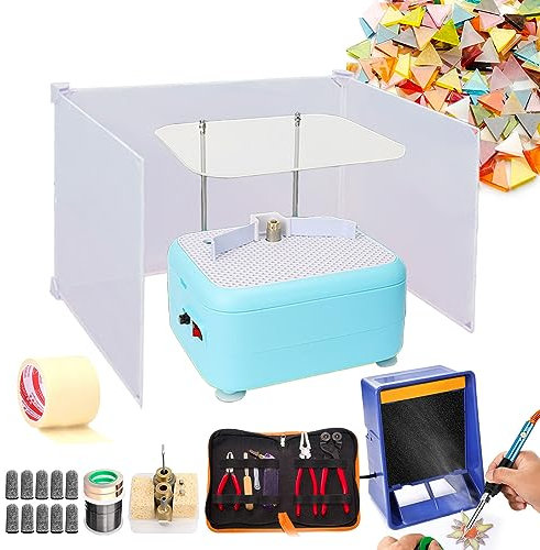 json2xml Mini Smerigliatrice,Il Kit Include Tagliavetro E Kit Saldatura-Set Iniziale per Mosaico E Vetro Colorato con Ventola Scarico per Saldatura,Nastro Adesivo,Paraspruzzi E Materiali Consumo,Blue