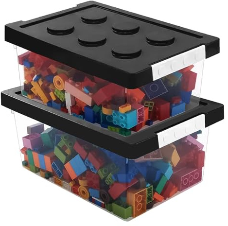 Greentainer Aufbewahrungsbox Spielzeug mit deckel, 2 Stück Stapelbar Spielzeug Box aus Kunststoff,Aufbewahrungskorb Kinder,Spielzeugkiste für Kinderzimmer Aufbewahrungsbehälter für Blöcke